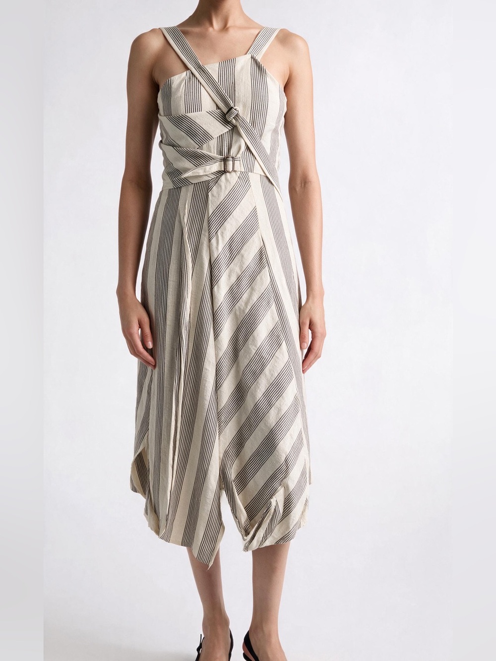 iXOs Avant-Garde Asymmetric Striped Maxi Dress (Made in Italy)